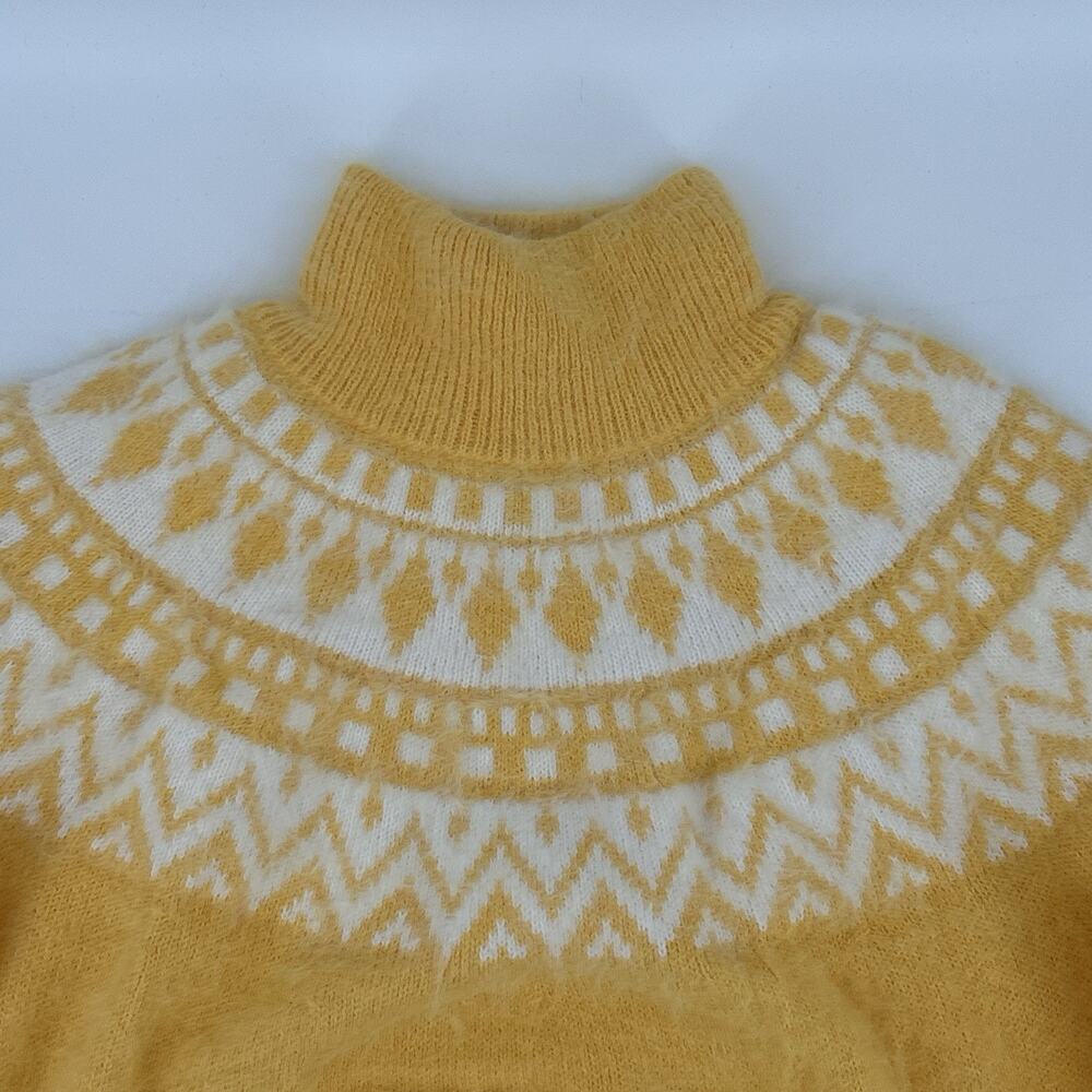 Escada Resort Sweater Women S Turtleneck Angora Yellow Fair Isle Fluffy Italy - Picture 7 of 9
